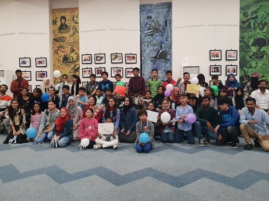 The whole group of young campers and mentors on the last day