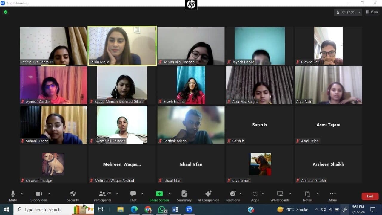 A Zoom gallery of young participants